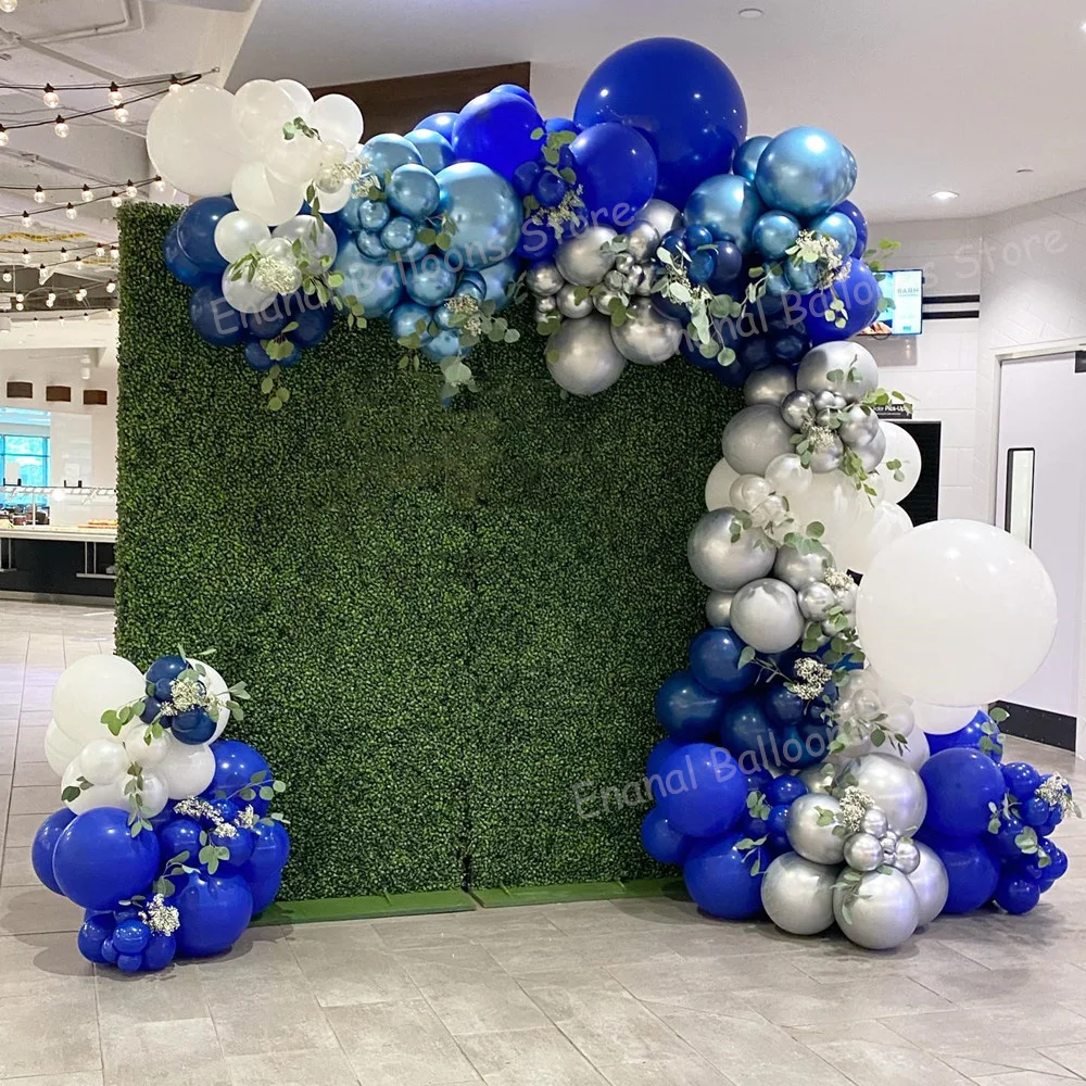 Guirnalda de globos azul marino, Kit de arco de globos metálicos plateados de color azul real, Decoración de cumpleaños, Baby Shower, boda y Navidad, 134 piezas