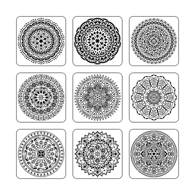 9pcs/set Mandala 15 *15cm  mold DIY home decoration drawing template laser cutting wall template painting tile tiles stencil