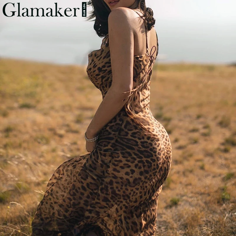 Glamaker, Леопардовый принт, сексуальное Макси облегающее платье, женское летнее шифоновое пляжное платье, элегантный винтажный женский клуб, длинное вечернее платье