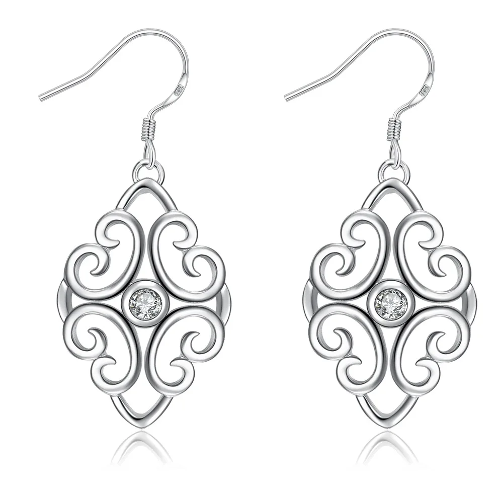 

Sexy Female Fish Hook Earrings, Palace Classic Style Hollow Earrings, Zircon Earrings
