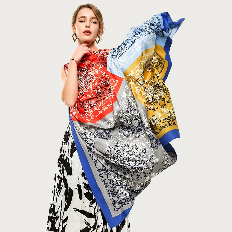Женский квадратный шелковый шарф с винтажным рисунком большой платок в стиле