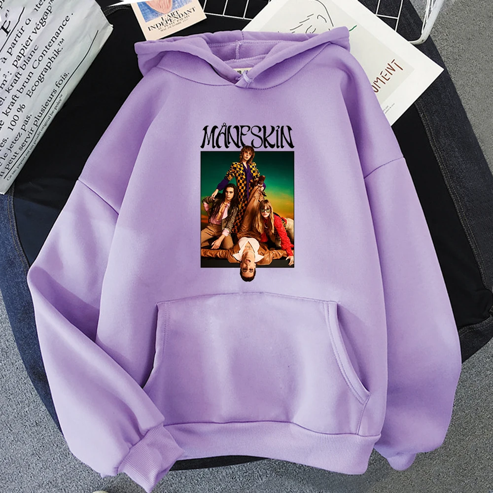 Italian Band Maneskin Print Graphic Hoodie Women Sweetshirt Hip Hop Streetwear Light Green Clothes Funny Sudaderas Casual Hoody