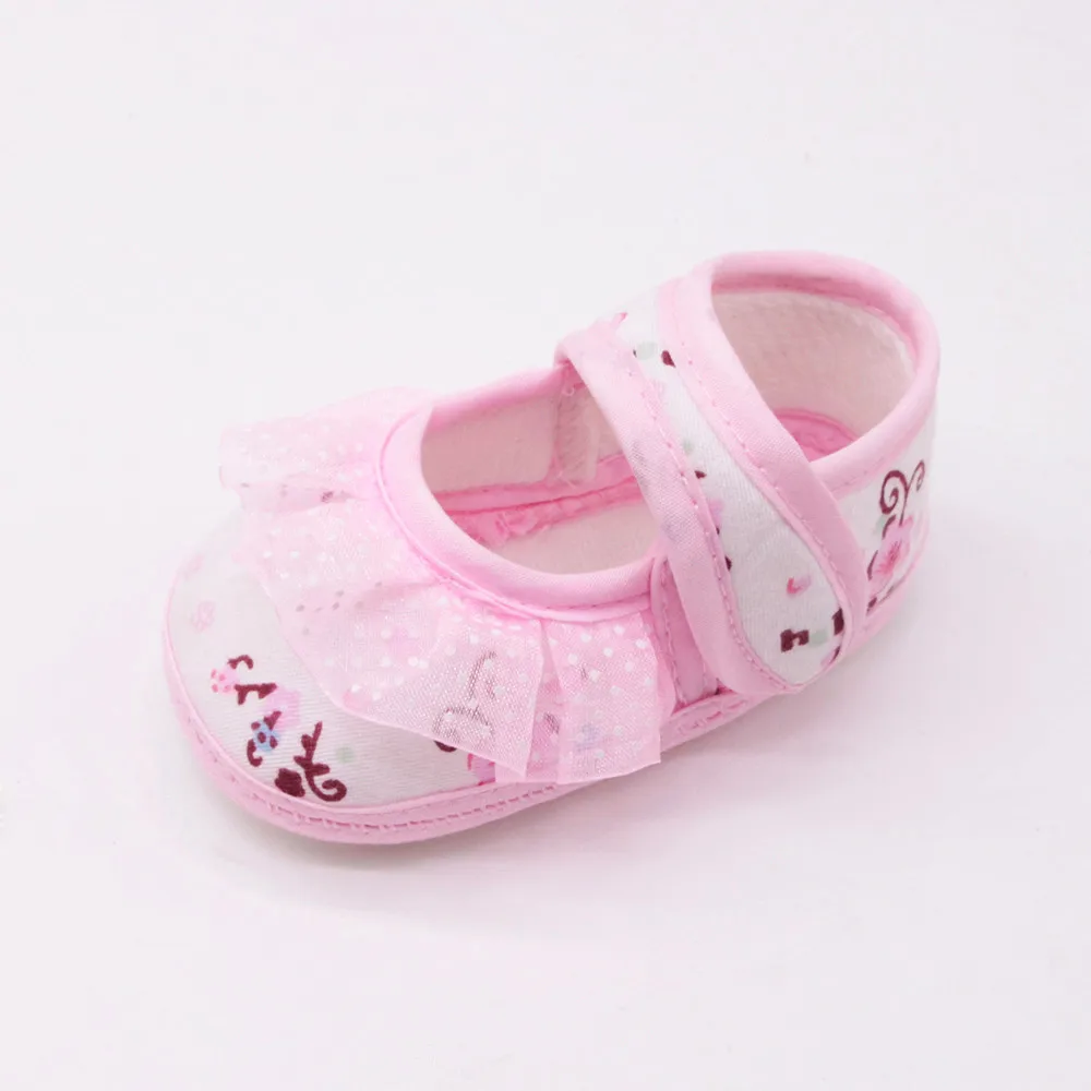 Мягкая обувь для новорожденных девочек кружевная с цветочным принтом кроватки