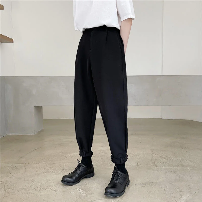 

Men's Casual Pants Korean Style Loose Trousers Men's Black Suit Pants 2021 New Trend Turnup Harem Patns For Male 9Y6989