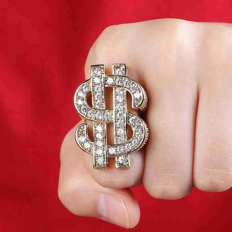 Модные роскошные кольца Стразы в стиле хип-хоп Рок со стразами форме доллара США