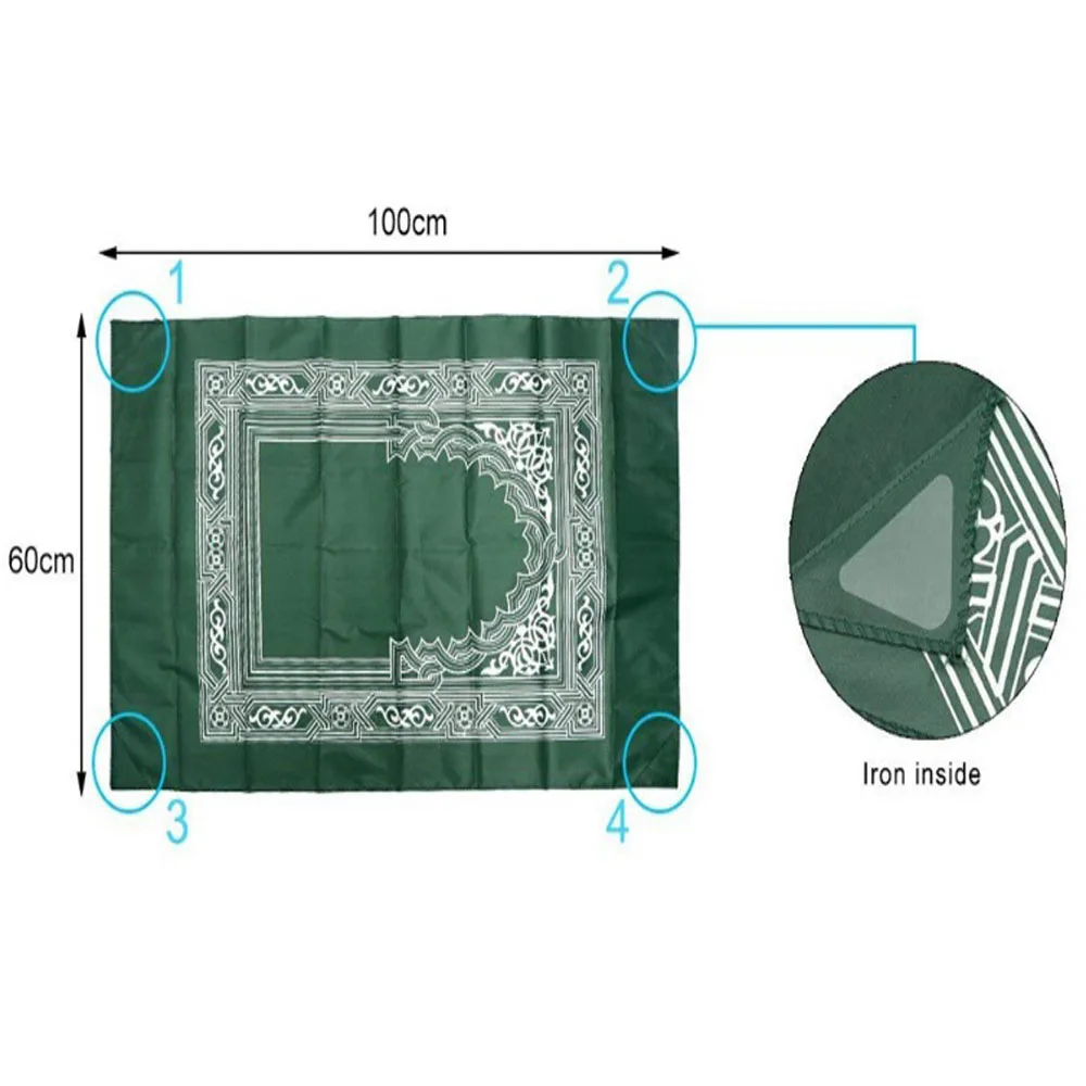 

Muslim Prayer Rug Polyester Portable Braided Mats Simply Print with Compass In Pouch Travel Home New Style Mat Blanket 100*60cm