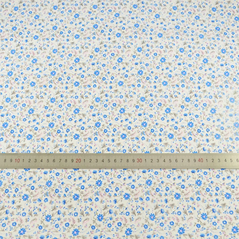 Хлопковая ткань с голубыми цветами и серыми листьями Лоскутная Ткань Tecido