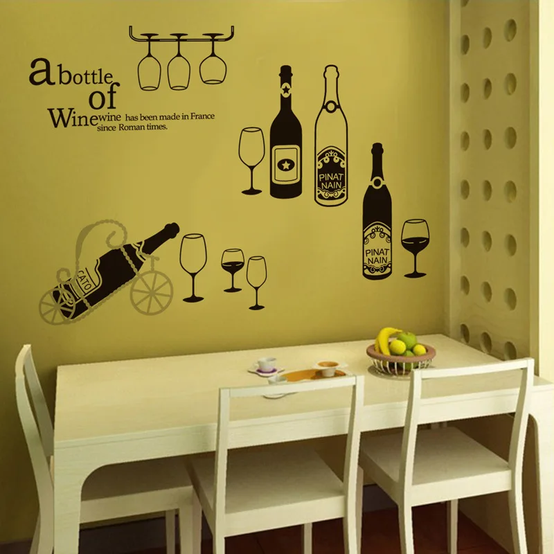 

New Style Bar Coffee Decoration Wine Bottle Wall Stickers Kitchen Room Cupboard Wardrobe Decal Bar Window Mural Art Wall Decor
