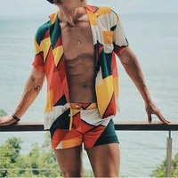 2021 man vintage printing hawaiian suits men summer sets short sleeve cardigan shirts elastic shorts fashion suits s 3xl incerun
