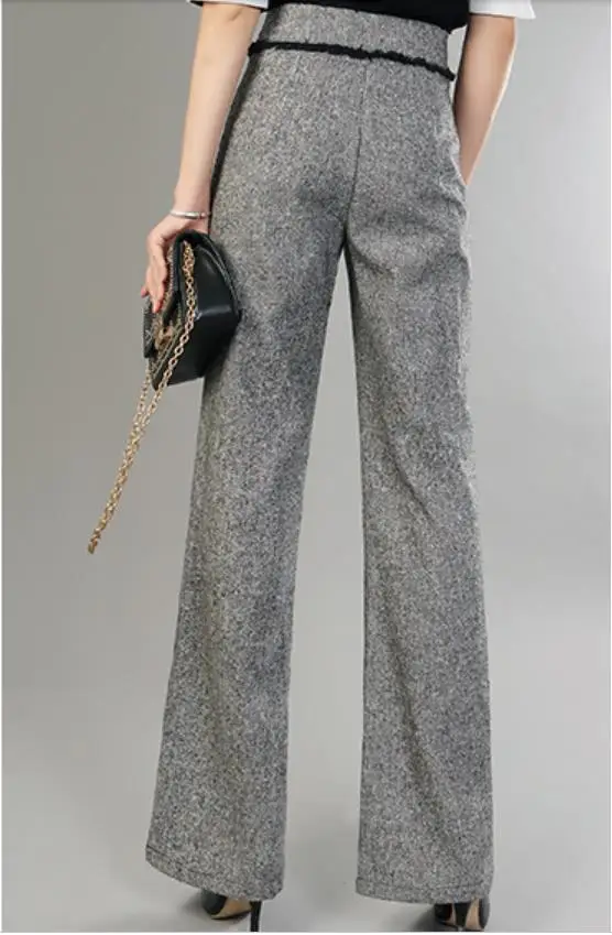 High Waist Cauual Wide Leg Pants Women 2020 Woolen Autumn Winter Trousers Ladies Vintage Loose