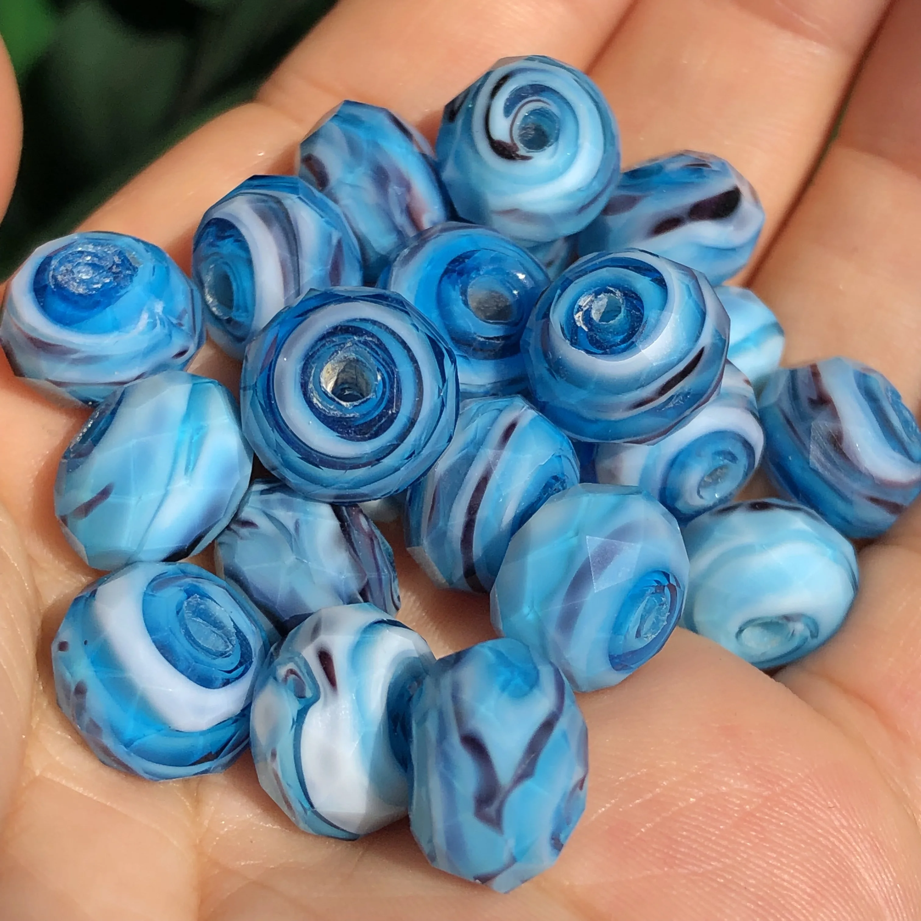 

12mm Large Murano Blue White Stripe Lampwork Crystal Glass Beads Faceted Rondelle Bracelet For Jewelry Making Diy Accessories
