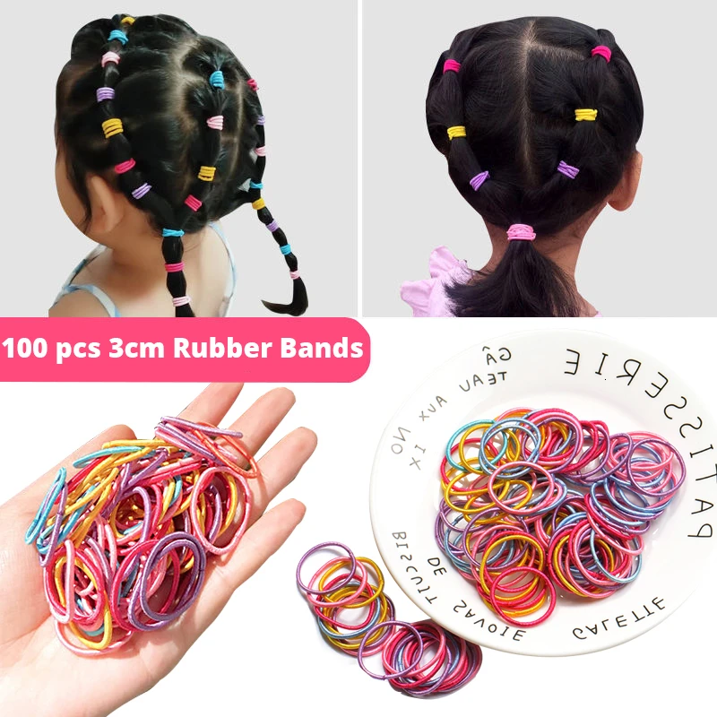 100 PCS 3CM Children Safe Elastic Hair Bands New Nylon Rubber Headwear Ponytail Holder Kids Accessories 2020 DIY |