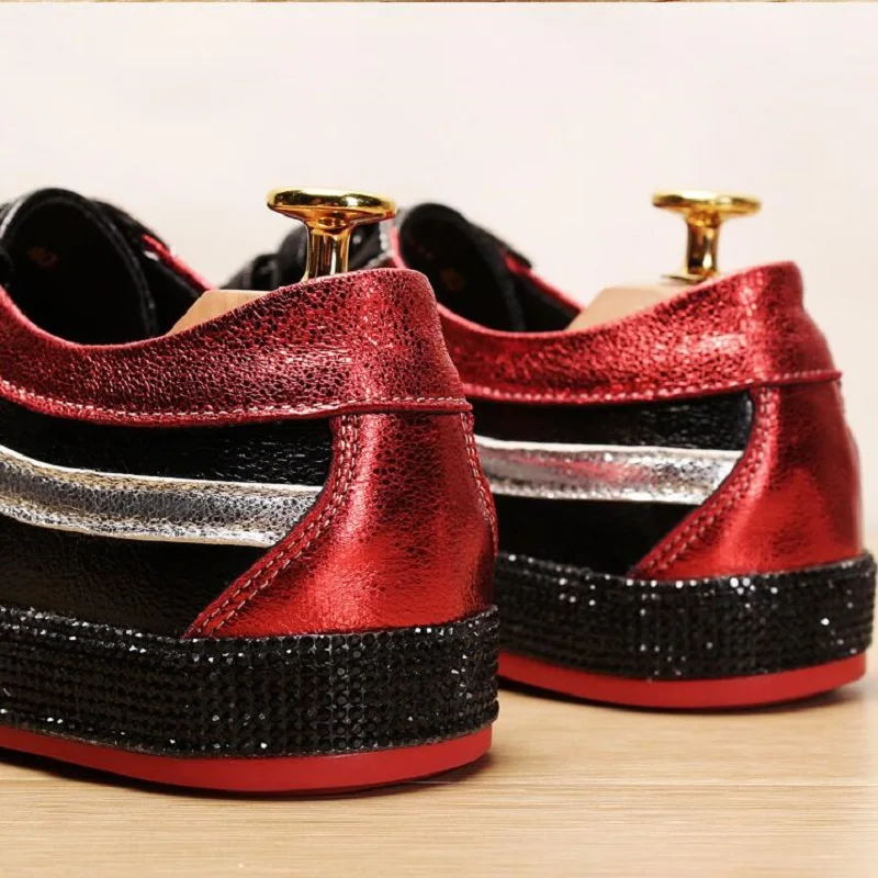 Мужские Блестящие модные кроссовки стразы из ПУ кожи со шнуровкой обувь для