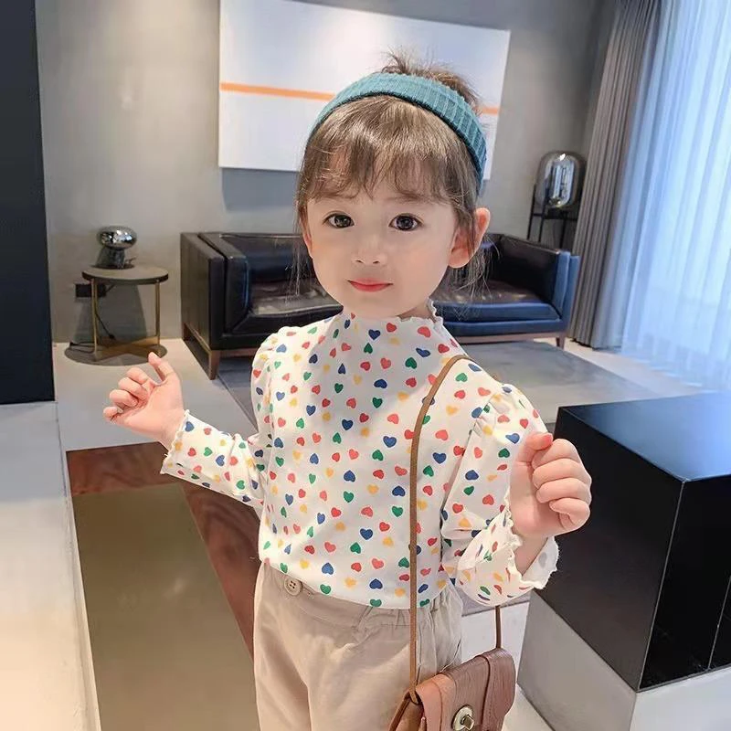 

Children Clothing From 2 To 7 Years Korean Fashion Love Print Long Sleeve Girls T Shirts Toddler Baby Basic Oversized Tops White