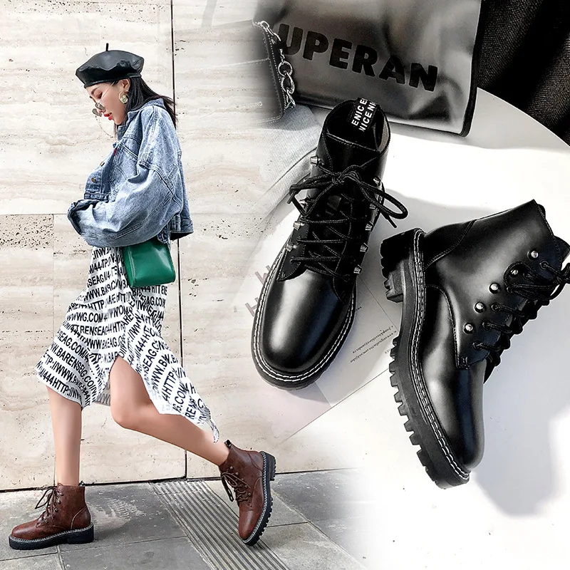 2019 Женская Осенняя обувь новой модели в западном стиле Модные Ботинки Martin zapatos de