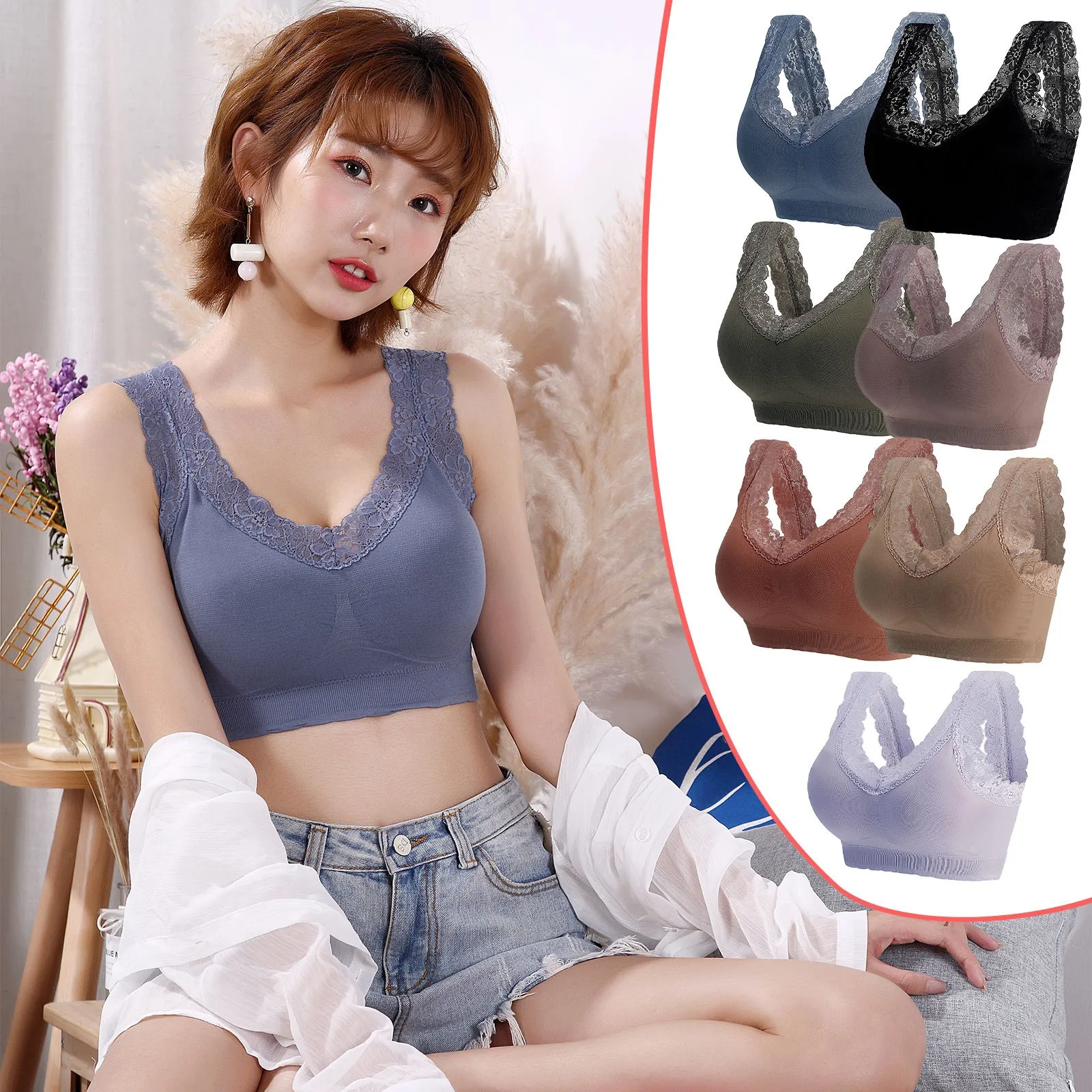 

Ladies sports bra lace underwear beautiful back solid color tube top underwear casual sports bra underwear топик женский X5