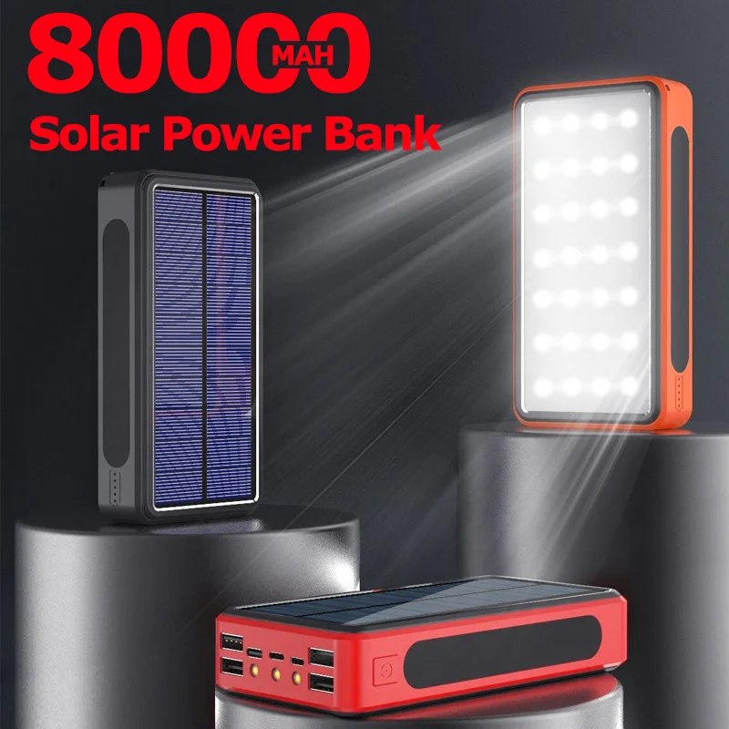 80000mAh Солнечный внешний аккумулятор 4 USB Тип C повербанк Мощный Кемпинг