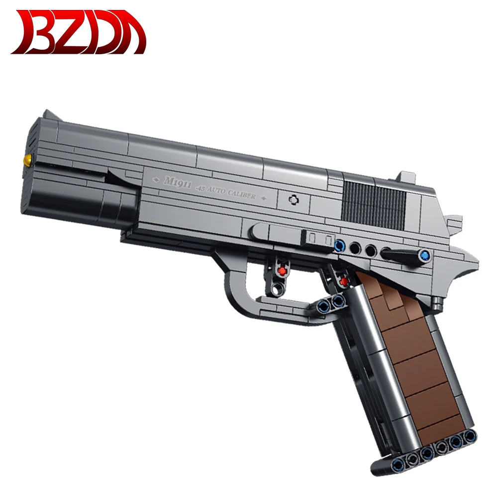 

BZDA Military Armas M1911 Gun Automatic Pistol Model Building Blocks MOC Sniper Rifle Guns Bricks Shootable Gun For Boys Toys