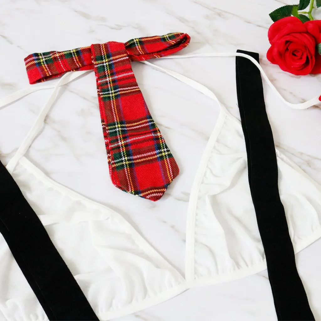 

Erotic Babydoll Lenceria Mujer Fashion Women Plus Size Sexy Sleepwear Dress Porno Uniform Bra+Tie+Mini Skirt Set Sexy Underwear