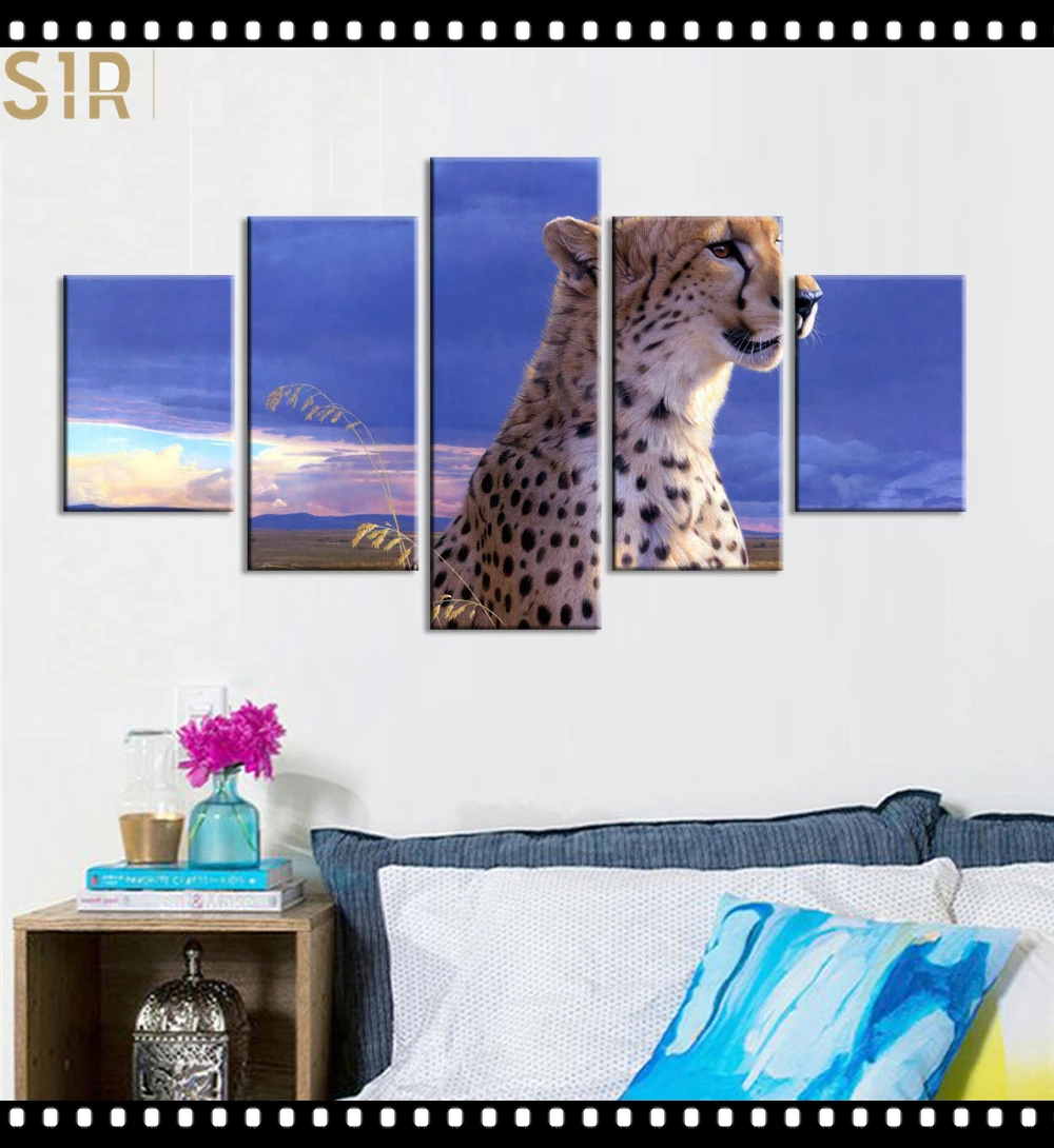 

Tiger Leopard Animal Beast Poster Wall Art HD Printed Canvas 5 Piecesr Poster Living Room Decoration Painting Wall Anime Decor