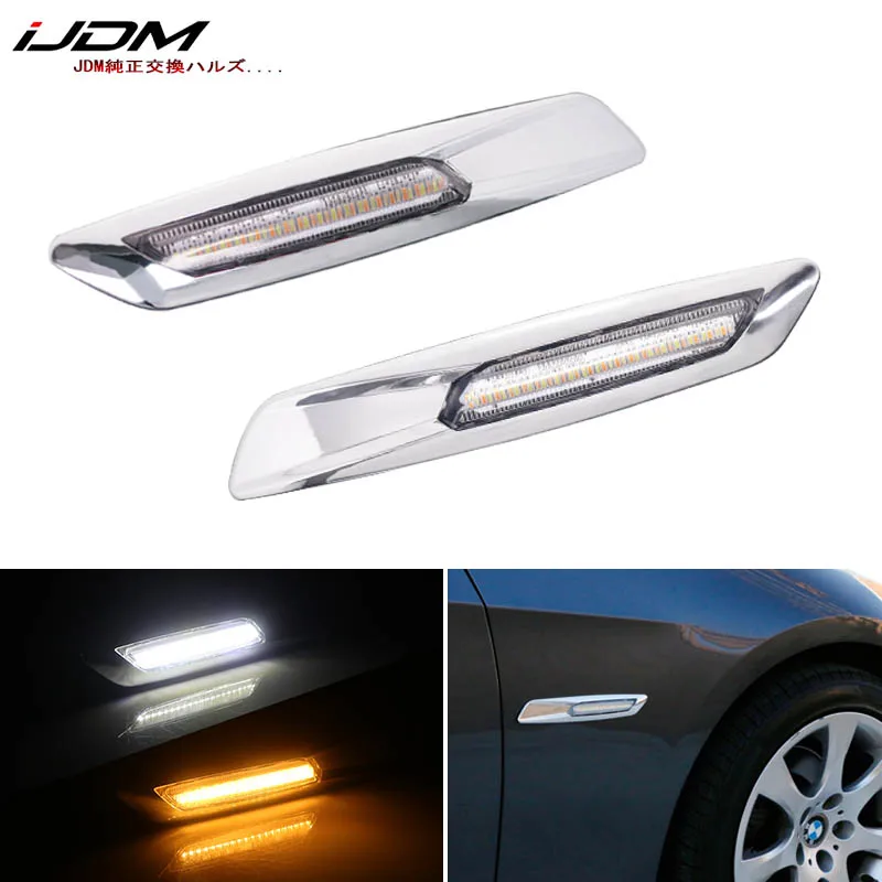 IJDM хромированная жидкость стиль Янтарный/белый полный светодиодный для BMW 1 3 5