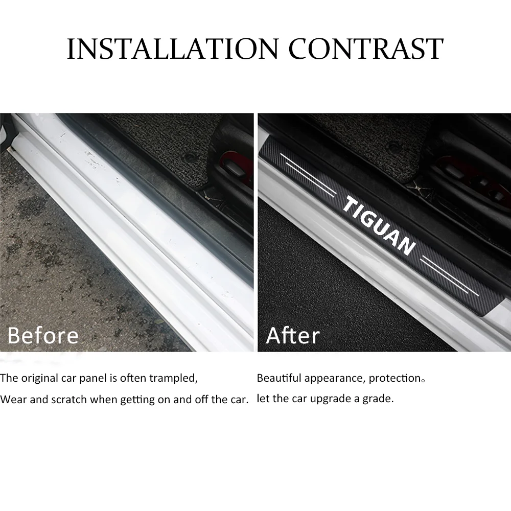 

4Pcs For VW Volkswagen Tiguan 2008 2009 2010 2011 2012 2013 2014- 2021 Car Door Threshold Plate Sill Carbon Fiber Stickers Vinyl