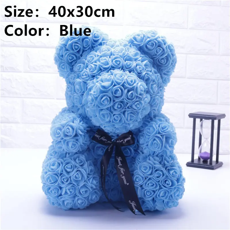 Blue 40x30cm Искусственные цветы Роза медведь многоцветный пластик пена роза цветок плюшевый медведь День Святого Валентина подарок День Рождения Вечеринка весеннее украшение - Цвет: Blue 40x30cm