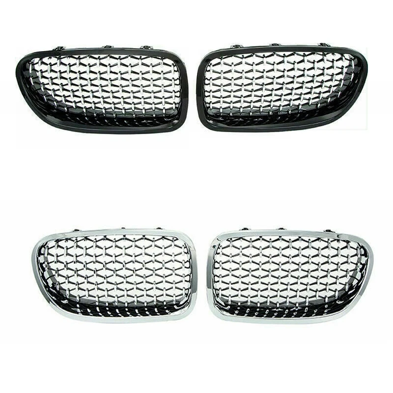 

2PCS Car Front Bumper Diamond Kidney Grilles Grille For-BMW 5 Series F10 F11 520I 528I 2010-2016, Black+Silver & ​Silver