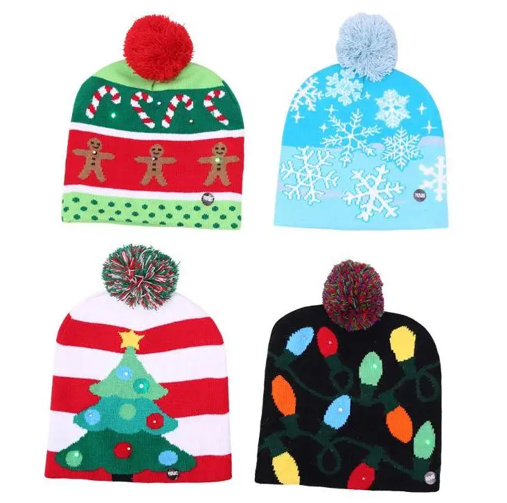 

Led Christmas Knitted Hat Scarf Kid Adults Santa Claus Snowman Reindeer Elk Festivals Hats Xmas Party Gifts Cap Wholesale