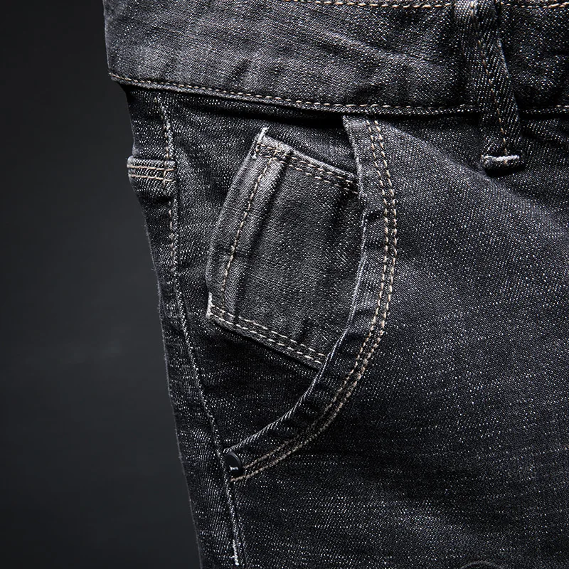 Джинсы мужские Стрейчевые с вышивкой в стиле хип-хоп модные простые черные