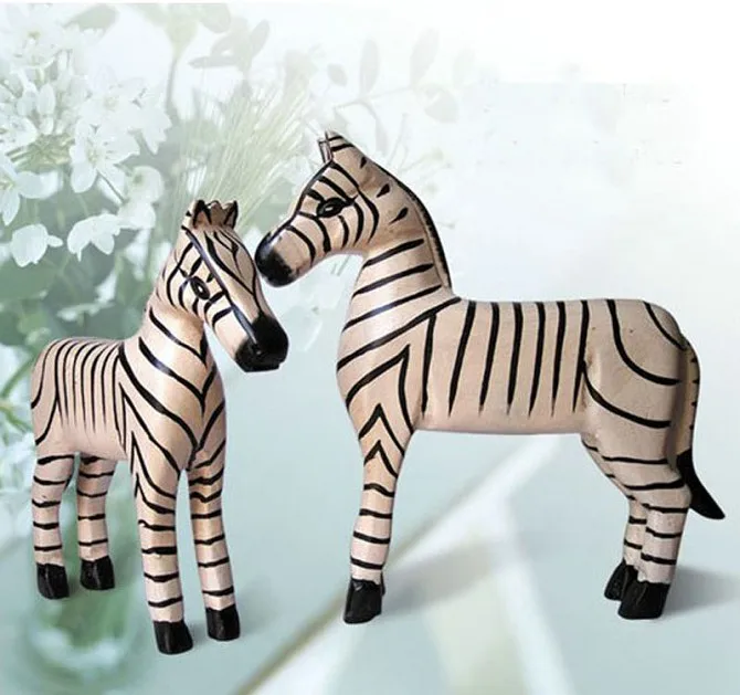 

QIQIPP 2PCS Bali wood carving Zebra Home office decoration Trojan Horse to success New home decoration
