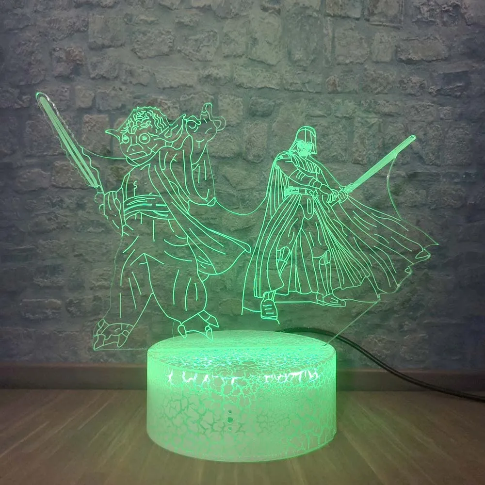 Креативный s Звездные войны лампа Мастер Йода черный рыцарь 3D оптический ночной