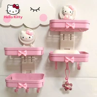 takara tomy hello kitty cute creative wall mounted non perforated soap box holder double drain wall hung soap holder