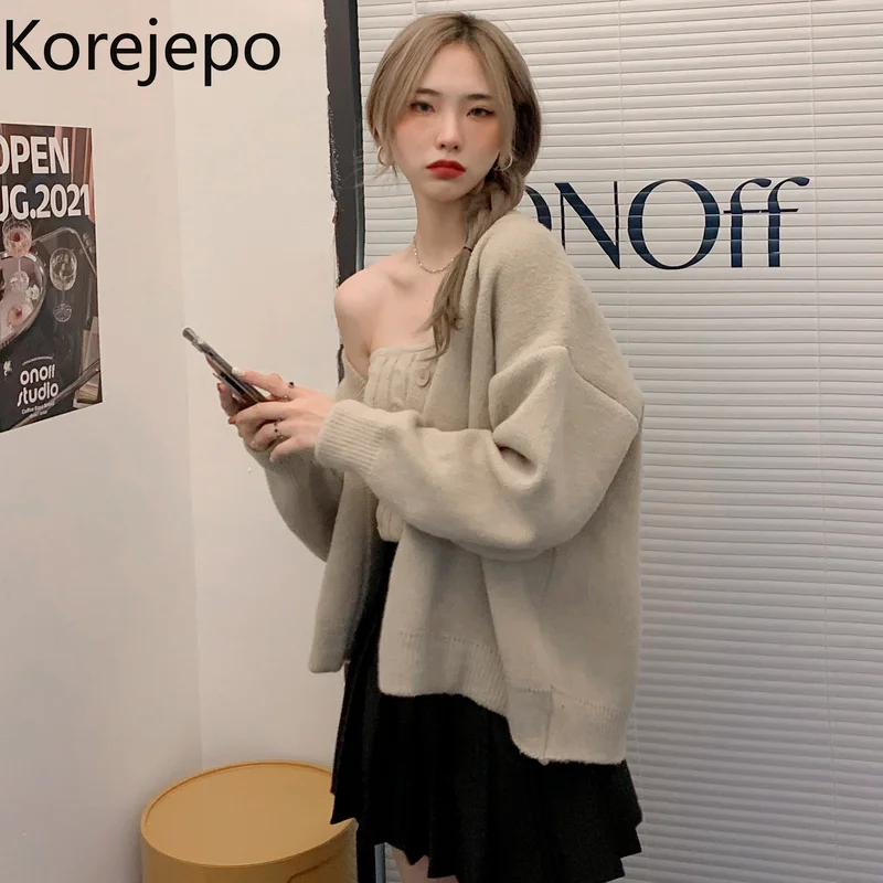 

Женский вязаный кардиган кореjepo, Осень-зима 2021, новый корейский шикарный универсальный топ в стиле ретро, короткий кардиган, куртка, Женский...