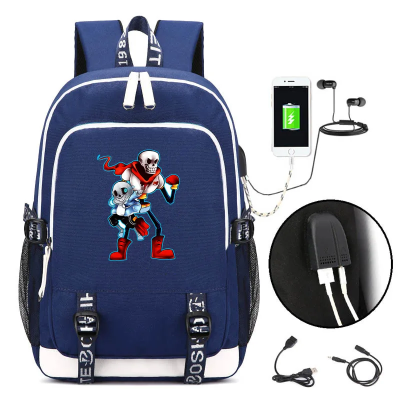 

COOL SKELETON Sans Cosplay Backpack Undertale USB Schoolbag Oxford Cloth Bag Unisex Daily Rucksack Student Satchel Halloween Cos