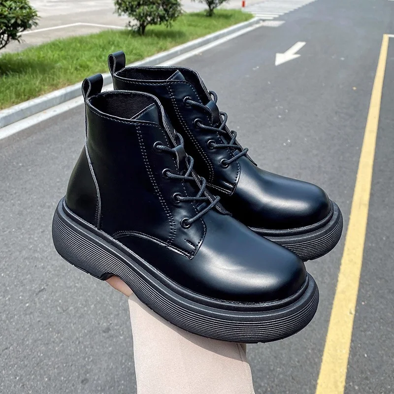 

2021 Autumn New Women's Boots PU Lace-up Martin Boots Thick-soled Round Toe Mid-heel Short Boots Outdoor Non-slip Casual Shoes