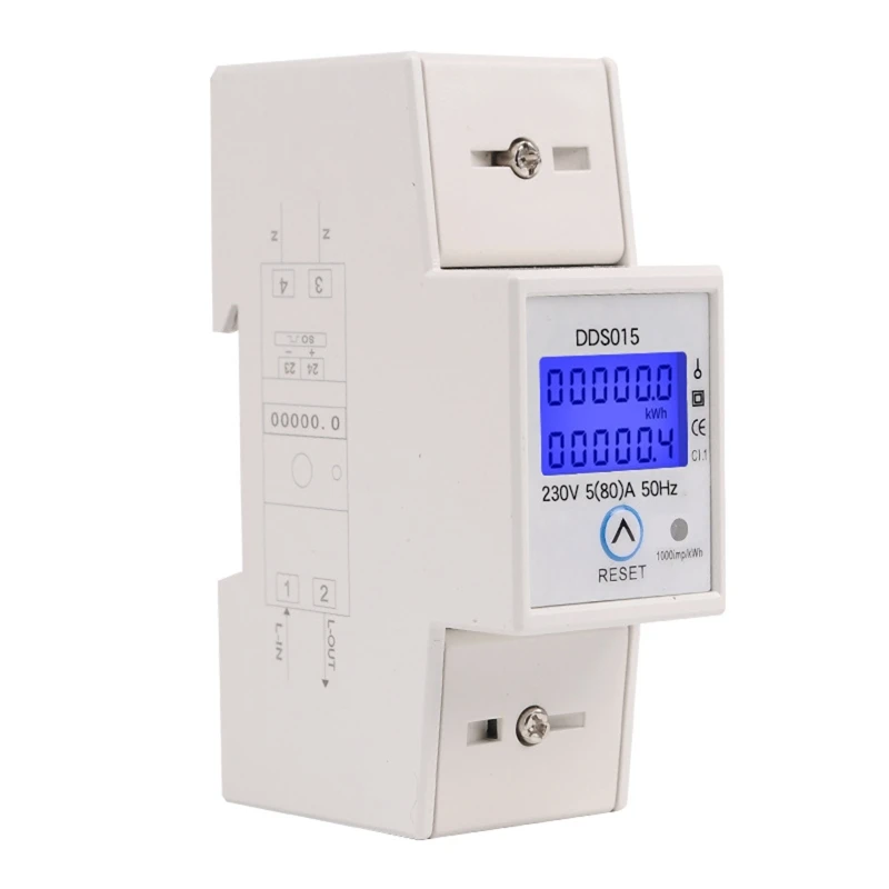 

DDS015M 230V Power Watt Meter w Reset Voltage Ampere Electric Consumption 5(80A) K3KD