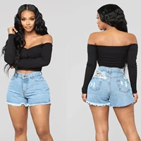 plus size light blue ripped cut out denim shorts with tassel women streetwear high waist hollow out sexy hole jean shorts female