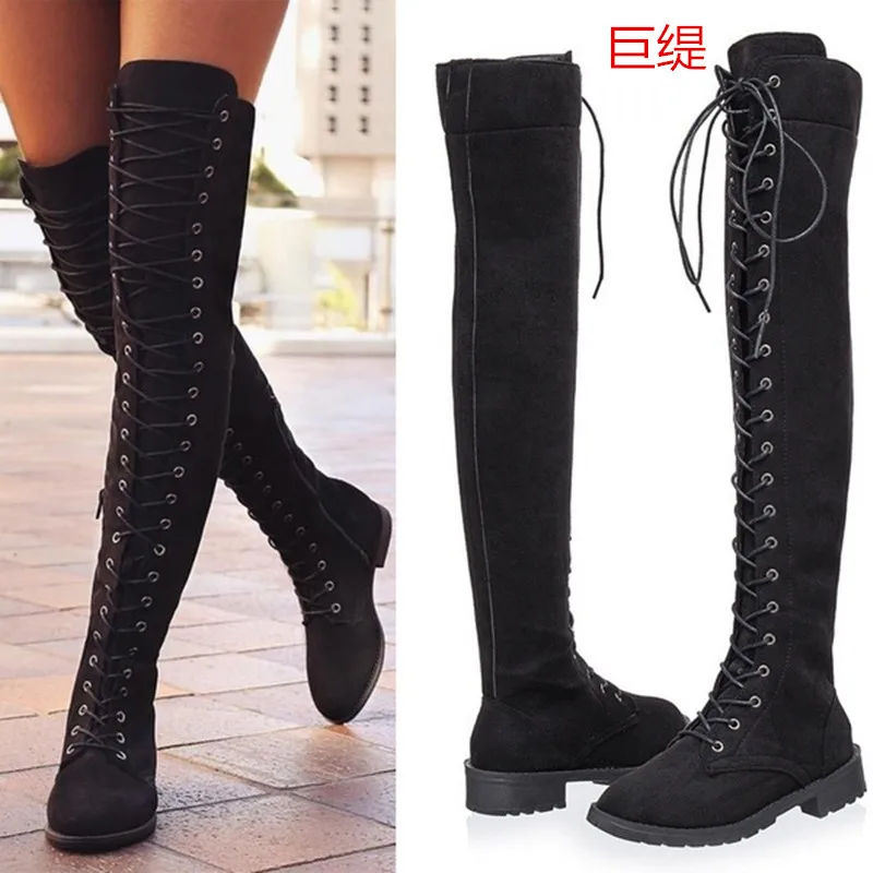 

Female Over-the-knee High Boots Women Lace-up Heels Vulcanized Sexy Mature Casual Mature Shoes Light Comfy Zapatos Mujer 2021