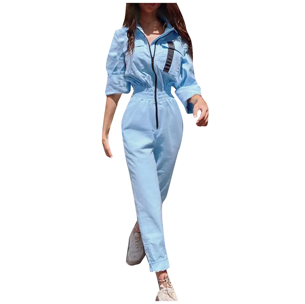 Женский модный однотонный комбинезон с длинными рукавами зауженным поясом и