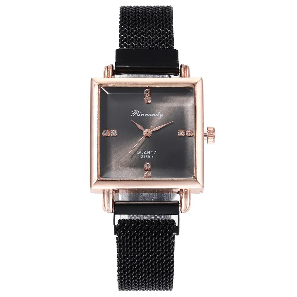 Квадратные благородные роскошные женские часы розовый набор с золотым браслетом