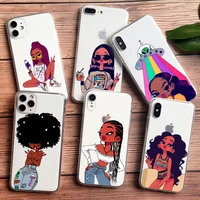 cute black girl magic drawing clip art phone case for iphone 13 pro 12 pro 11 pro max 6s 8 7 plus x xr xs max tpu silicone case