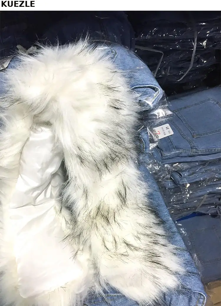 

Casaco 2020 velvet thick denim jacket female winter big faux fur collar Korea denim coat female student short coats veste femme