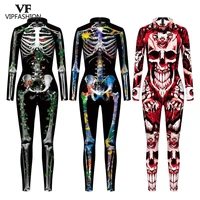 vip fashion halloween costume for women skull skeleton printed cosplay costumes zentai suit sexy carnival party purim bodysuit