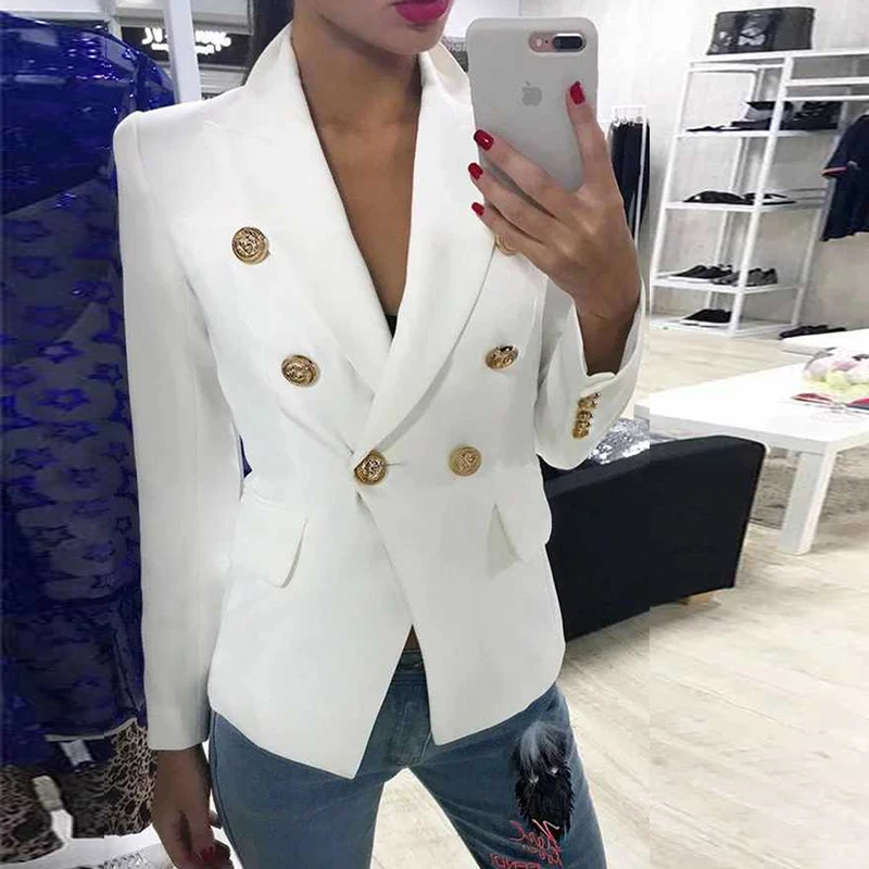 

Black White Blazer Women Office Formal Double Breasted Buttons Blazer Plus Big Size Women Blazers Drop Ship