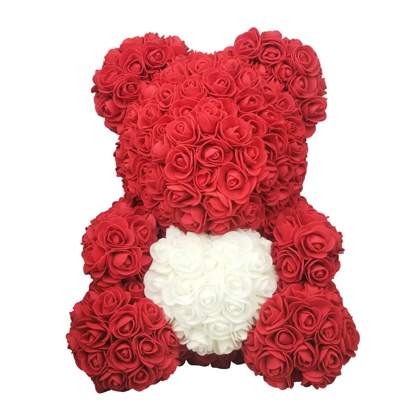 32cm red bear 32 см пена Роза медведь плесень DIY искусственный цветок розы медведь розы с сердцем для влюбленных подарки - Цвет: 32cm red bear