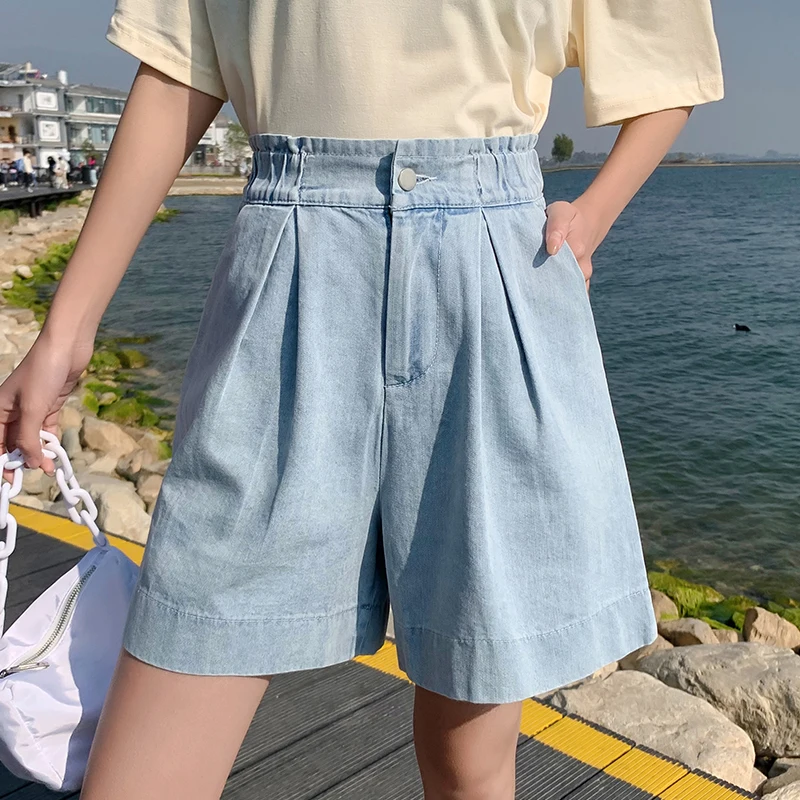 

Women's Summer Denim Shorts 2021 Summer New All-Match Loose High-Waisted Straight Wide-Legged Five-Point Casual Shorts S-5XL