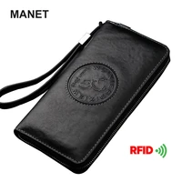 manet rfid mens wallet anti theft genuine leather clutch bag classic business purse with multi pockets large credit card holder