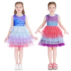 Детские платья для девочек, летние платья с блестками, многослойные сетчатые платья Ариэль для принцесс, Женская повязка на голову, день рождения, JYF