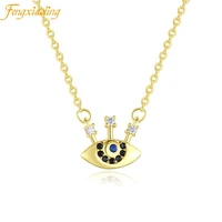 real 100 925 sterling silver 14k gold plated blue zircon lucky eyes pendant necklaces for women fine jewelry cute accessories